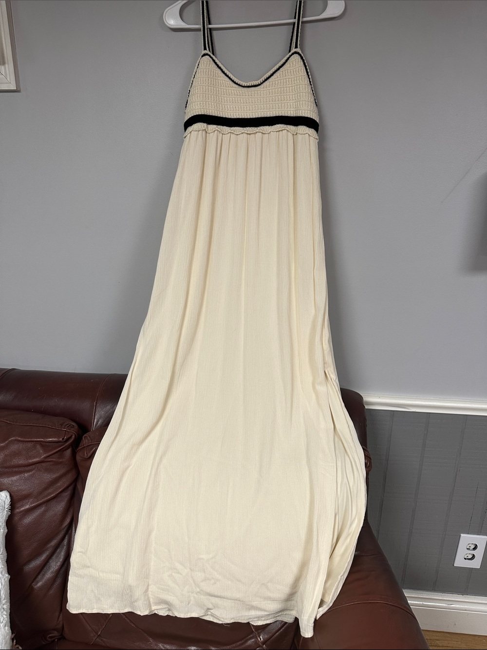 Sincerely Jules Cream w/ Black Trim Crochet Bodice Boho Maxi Dress Size M, NWOT